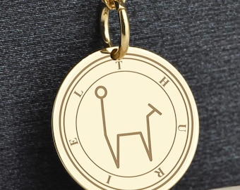14K Gold Thuriel Archangel Signature Necklace, Archangel Sigil Pendant, Occult Jewelry, Guardian Spirit Angel Amulet, Protection Talisman
