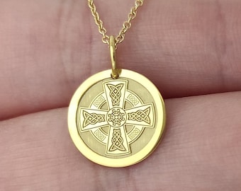 Gold Cross Pendant, 14K Solid Gold Necklace, Modern Cross Necklace, Christian Cross Charm, Cross Protection Pendant, Christian Pendant Gift