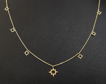 14K Solid Gold Star of David Choker Necklace, Star of David Charm, Gold Star of David Layering Pendant, Tiny Women 14K Gold Choker Necklace