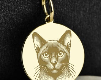 14K Gold Korat Necklace, Blue Kitten Pendant, Engraved Pet Cat Jewelry, Whisker Talisman, Pet Memorial Amulet, Personalized Cat Fancier Gift