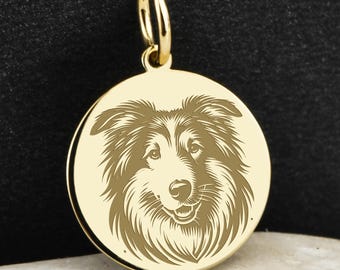 14K Gold Shollie Necklace, Hybrid Pup Amulet, Collie Pendant, Custom German Shepherd Charm, Designer Breed Talisman, Pet Memorial Medallion