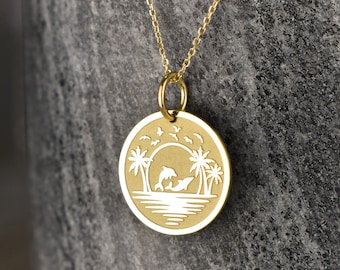 Collier île hawaïenne en or 14 carats, collier Aloha, pendentif hawaïen, collier île Maui, bijoux samoans, cadeau personnalisé breloque île