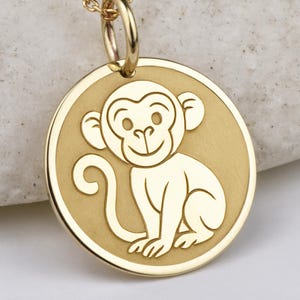 14K Solid Gold Monkey Sign Necklace, Personalized Chinese Horoscope Jewelry, Birth Year Charm, Zodiac Sign Amulet, Custom Good Fortune Gift