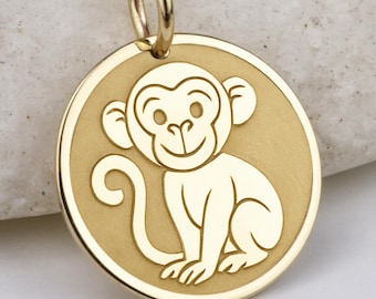 Solid Gold Monkey Pendant: Chinese Zodiac Charm, 10k/14k - Etsy