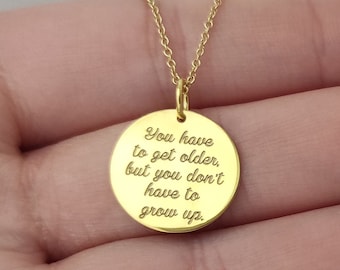 Benutzerdefinierte Nachricht Halskette, 14K Solid Gold Anhänger, personalisierte Zitat Charme, Gravur Zitat Goldkette, Muttertag Halskette, Geschenk für Mama