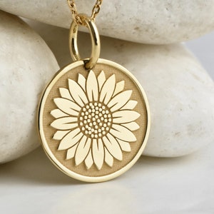 14K Solid Gold Sunflower Necklace, Floral Jewelry, Personalized Flower Charm, Birth Flower Pendant, Sunflower Gift, Women Birthday Gift