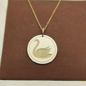 14K Gold Swan Necklace, Gold Pendant For Love, Personalized Pendant, Bird Jewelry, Women Gold Necklace, Wife Charm, Dainty Gold Necklace