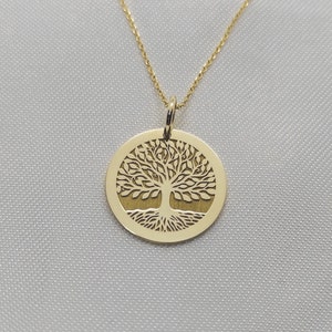 Tree Necklace, 14K Gold Pendant, Tree Of Life Pendant, Family Tree Charm, Earth Necklace, Family Tree Gold Necklace, Engraved Tree Pendant
