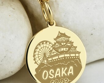 14K Gold Osaka Necklace, Kansai Pendant, Osaka Castle Jewelry, Japanese Talisman, Honshu Pendant, Gift for Best Friend, Travel Souvenir Coin