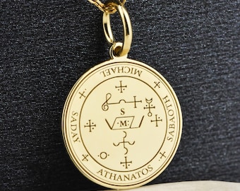 14K Gold Michael Archangel Sigil Necklace, Seal of Archangel Michael Medallion, Protection Charm, Personalized Gift, Archangel Seal Amulet
