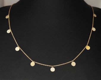 Gargantilla de disco de oro, colgante de oro de 14 quilates, collar de oro mínimo, encanto de disco de oro, collar de capa de oro, collar de disco delicado, collar de monedas de oro