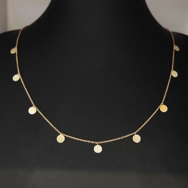 Gold Disc Choker, 14K Gold Pendant, Minimal Gold Necklace, Gold Disc Charm, Gold Layer Necklace, Dainty Disc Necklace, Gold Coin Necklace