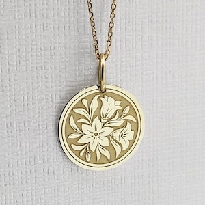 14K Solid Gold Lily Bouquet Necklace, Gold Flowers Pendant, Personalized Floral Jewelry, Lily Flower Charm, Bouquet Necklace, Lily Pendant