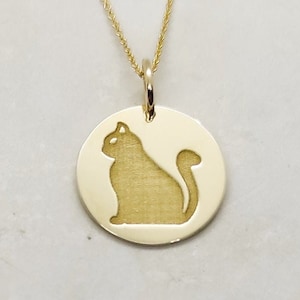 Gold Cat Necklace, 14K Gold Pendant, Personalized Cat Charm, Kitty Necklace, Engraved Cat Pendant, Cat Lover Gift, Gift for Her, Cat Gift