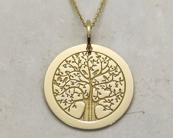 Dainty Family Tree Necklace, 14K Solid Gold Tree Pendant, Gold Tree Of Life Pendant For Women, Engraved Family Tree Necklace Gift, Mom Gift