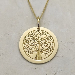 Dainty Family Tree Necklace, 14K Solid Gold Tree Pendant, Gold Tree Of Life Pendant For Women, Engraved Family Tree Necklace Gift, Mom Gift
