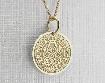 Colar de pata de urso de ouro maciço 14K, pingente de pata celta de disco de ouro, joias pagãs antigas, colar de garra de urso, pingente viking, pingente de mitologia