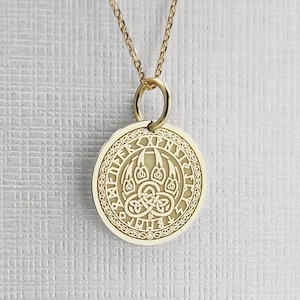 14K Solid Gold Bear Paw Necklace, Gold Disc Celtic Paw Pendant, Ancient Pagan Jewelry, Bear Claw Necklace, Viking Charm, Mythology Pendant