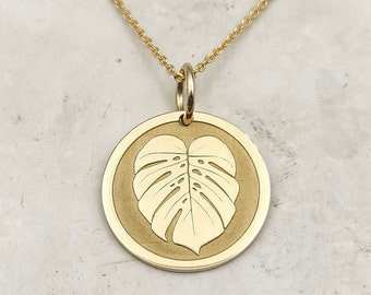 14K Solid Gold Leaf Necklace, Gold Leaf Pendant, Tropical Leaf Jewelry, Personalized Leaf Charm, Dainty Leaf Necklace, Monstera Leaf Pendant