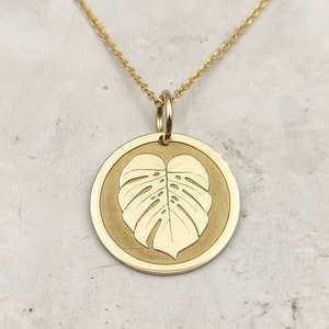 14K Solid Gold Leaf Necklace, Gold Leaf Pendant, Tropical Leaf Jewelry, Personalized Leaf Charm, Dainty Leaf Necklace, Monstera Leaf Pendant