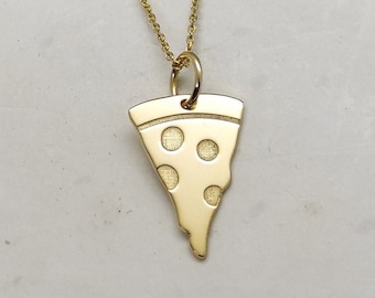 Pizza Stück Halskette, 14K Gelbgold Anhänger, Gold Pizza Anhänger, Halskette Essen, Pizza Liebhaber Geschenk, personalisierte Halskette, Anhänger mit Gravur