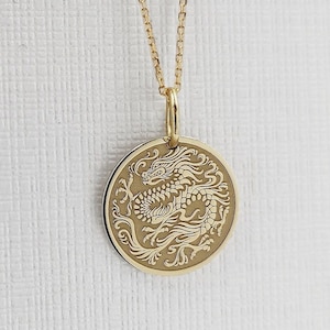 14K Solid Gold Chinese Dragon Pendant, Gold Chinese Mythology Necklace, Personalized Ancient Chinese Jewelry, Dragon Chinese Zodiac Charm