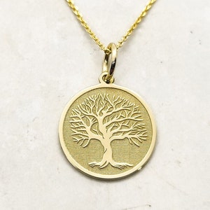 14K Solid Gold Tree Of Life Necklace, Family Tree Pendant, Gold Tree Disc Jewelry, Personalized Tree Of Life Charm, Dainty Gold Tree Of Life