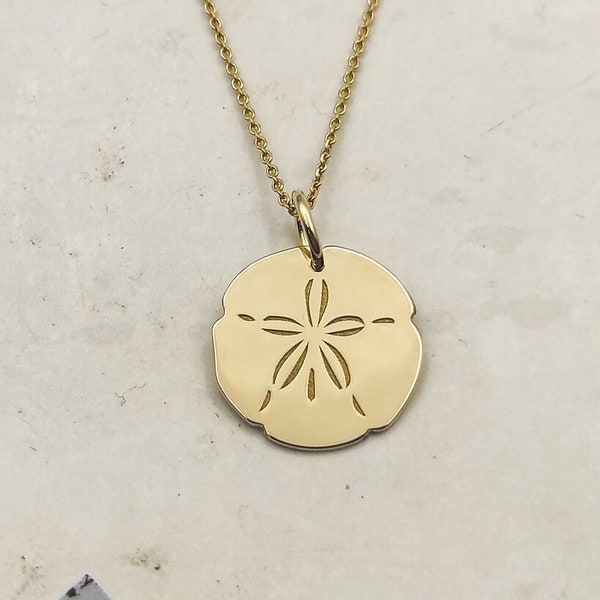 Sand Dollar Pendant, 14K Solid Gold Pendant, Star Fish Necklace, Gold Shell Pendant, Beach Necklace, Gold Sand Dollar, Dainty Gold Necklace