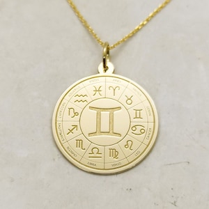 Gemini Necklace, 14K Yellow Gold Pendant, Gemini Jewelry, Zodiac Sign Necklace, Gold Gemini Pendant, Astrological Sign Charm, Birthday Gift