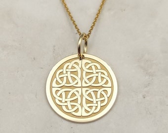 Colar de nó celta de ouro maciço 14K, pingente de nó da Trindade, joias com símbolo da Trindade irlandesa, pingente de Triquetra, joias celtas, pingente de nó irlandês