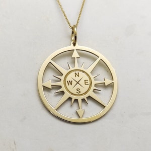 Compass Necklace, 14K Solid Yellow Gold, Gold Mom Necklace, Mothers Day Gift, Personalized Gifts For Mom, Personalized Gifts, Grandma Gift