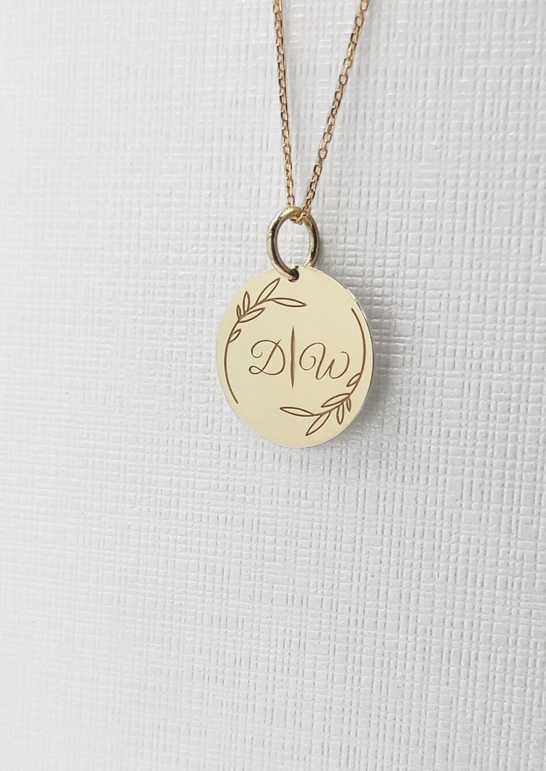14K Solid Gold Initial Pendant, Personalized Initial Disc Necklace