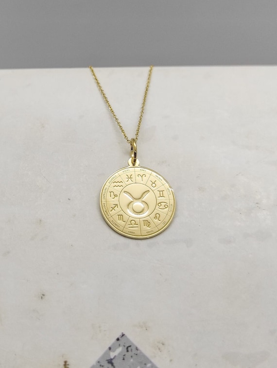 Solid gold cheap taurus pendant