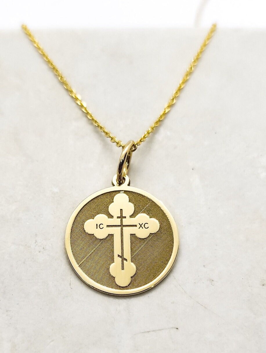14K solid Gold Kreuz Halskette, Gold Kreuz Disc Anhänger, personalisierte Kreuz Anhänger, zierliche Kreuz Halskette, religiöser Kreuz Schmuck