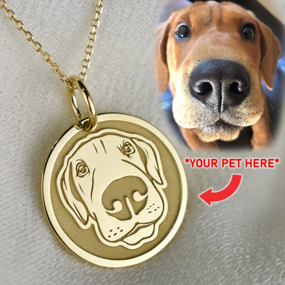 14K Gold Custom Pet Photo Necklace Engraved Dog Necklace Pet Memorial Gifts Personalized Pet Jewelry Gold Pet Portrait Pendant Necklace Etsy Canada
