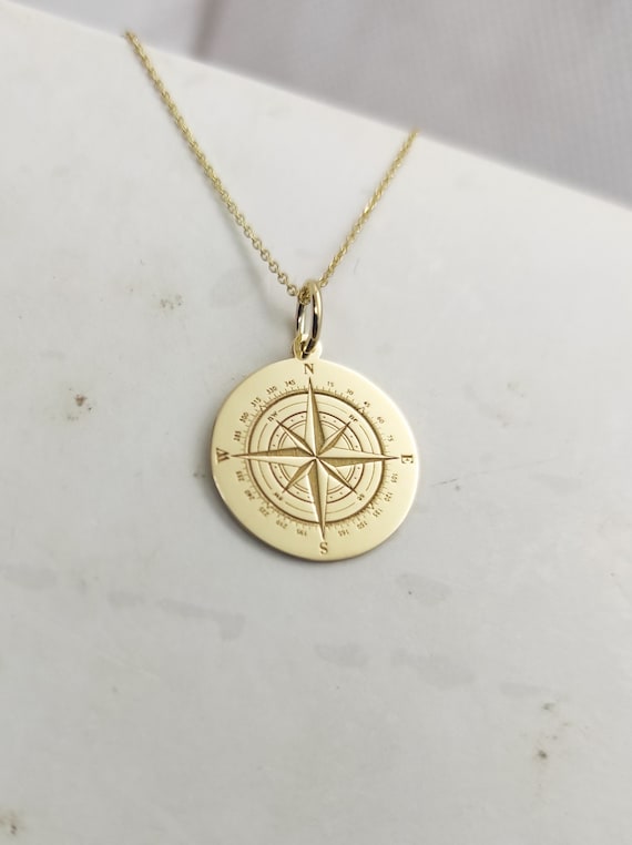 Compass Pendant Engraved Gold Necklace For Him Gold Compass