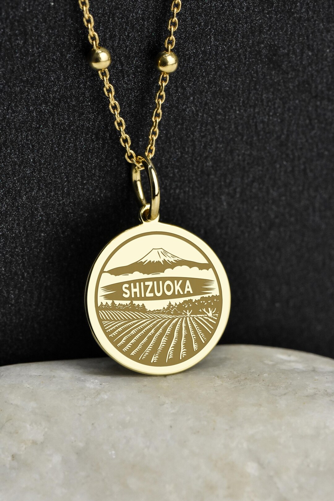 14K Gold Shizuoka Necklace, Mount Fuji Talisman, Chubu Jewelry