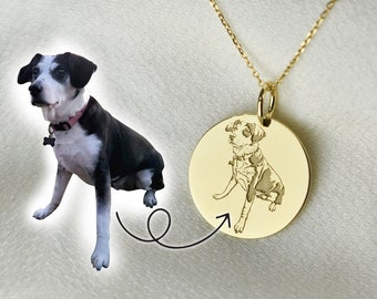 14K Solid Gold Picture of Dog Necklace, Real Image of Dog Pendant, Custom Pet Portrait Necklace, Personalized Dog Gift, Women Pet Charm Gift