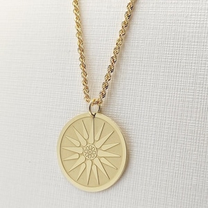 14K Solid Gold Vergina Sun Pendant, Personalized Star Of Vergina Coin Necklace, 14K Gold Sun Disc Jewelry, Dainty Engraved Greek Necklace