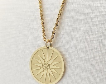 14K Solid Gold Vergina Sun Pendant, Personalized Star Of Vergina Coin Necklace, 14K Gold Sun Disc Jewelry, Dainty Engraved Greek Necklace