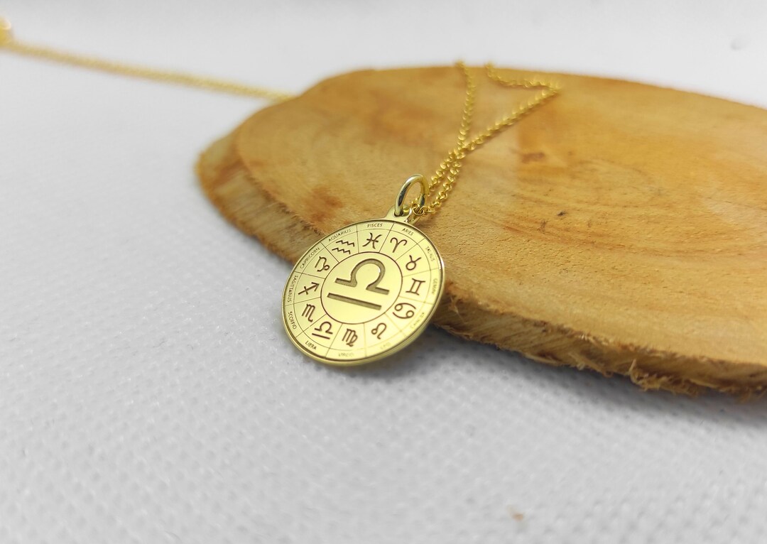 Libra Necklace 14K Yellow Gold Pendant Libra Jewelry Zodiac Etsy