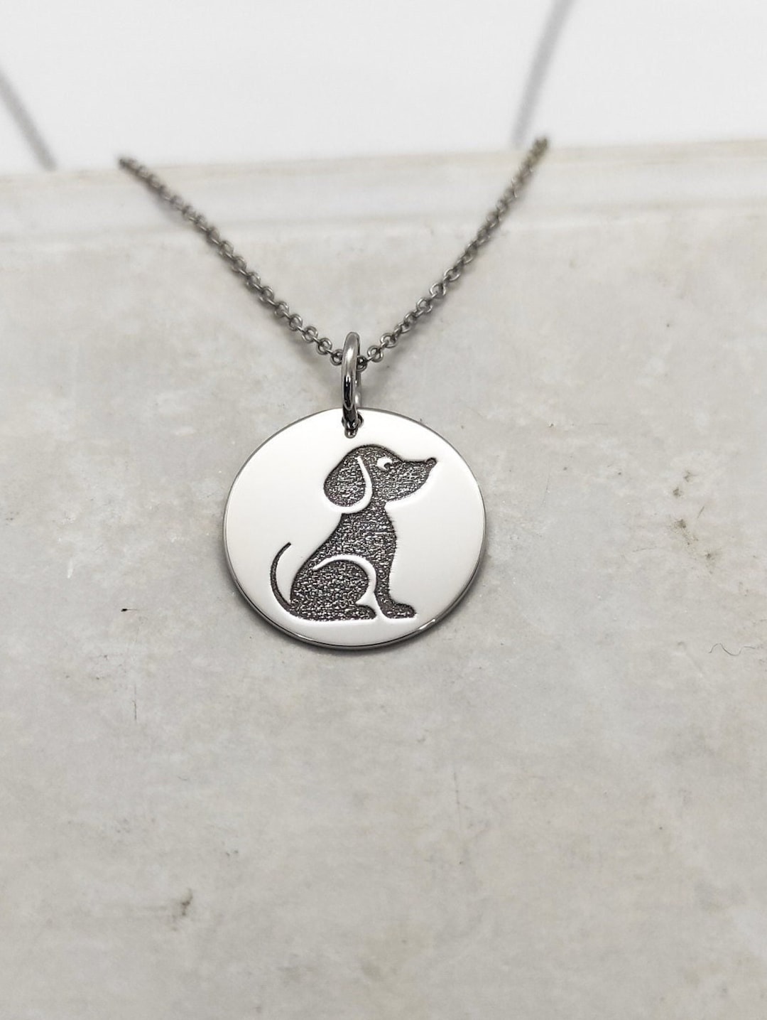 Dog Necklace, 14K Solid Gold Pendant, Custom Dog Necklace, Engraved Dog