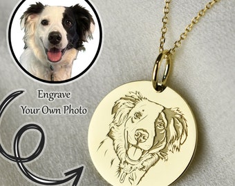 Collier photo personnalisé pour animal de compagnie, pendentif portrait d'animal de compagnie personnalisé en or 14 carats, collier image de vrai chien, cadeau chien maman, cadeau propriétaire de chiot, cadeaux femmes