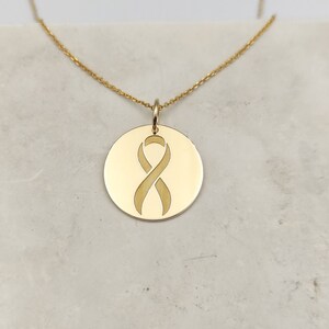 Collier ruban cancer en or massif 14 carats, pendentif survivant du cancer, breloque symbole du cancer du sein, bijoux ruban, collier ruban de sensibilisation image 3