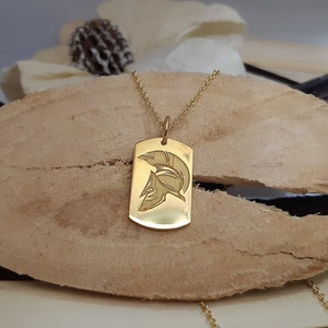 Spartan Necklace, 14K Yellow Gold Pendant, Spartan Helmet, Engraved Spartan Pendant, Warrior Necklace, Gladiator Necklace, Gift For Him