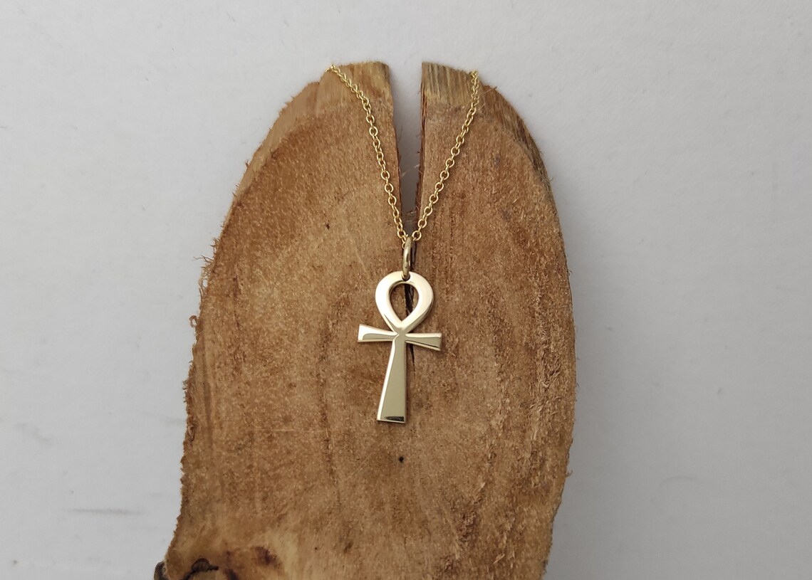 Gold Ankh Pendant 14K Solid Gold Necklace Ankh Necklace Etsy