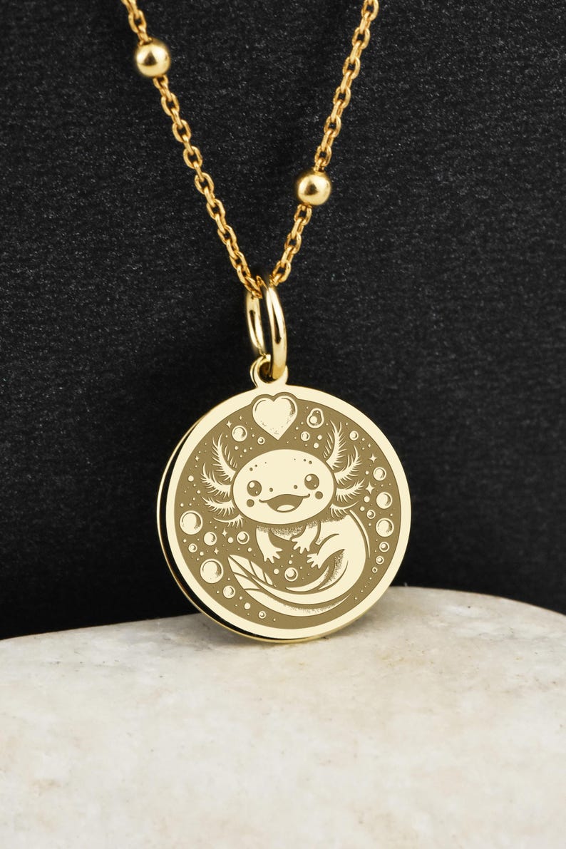 14K Gold Axolotl Necklace, Amphibian Pendant, Spirit Animal Jewelry ...