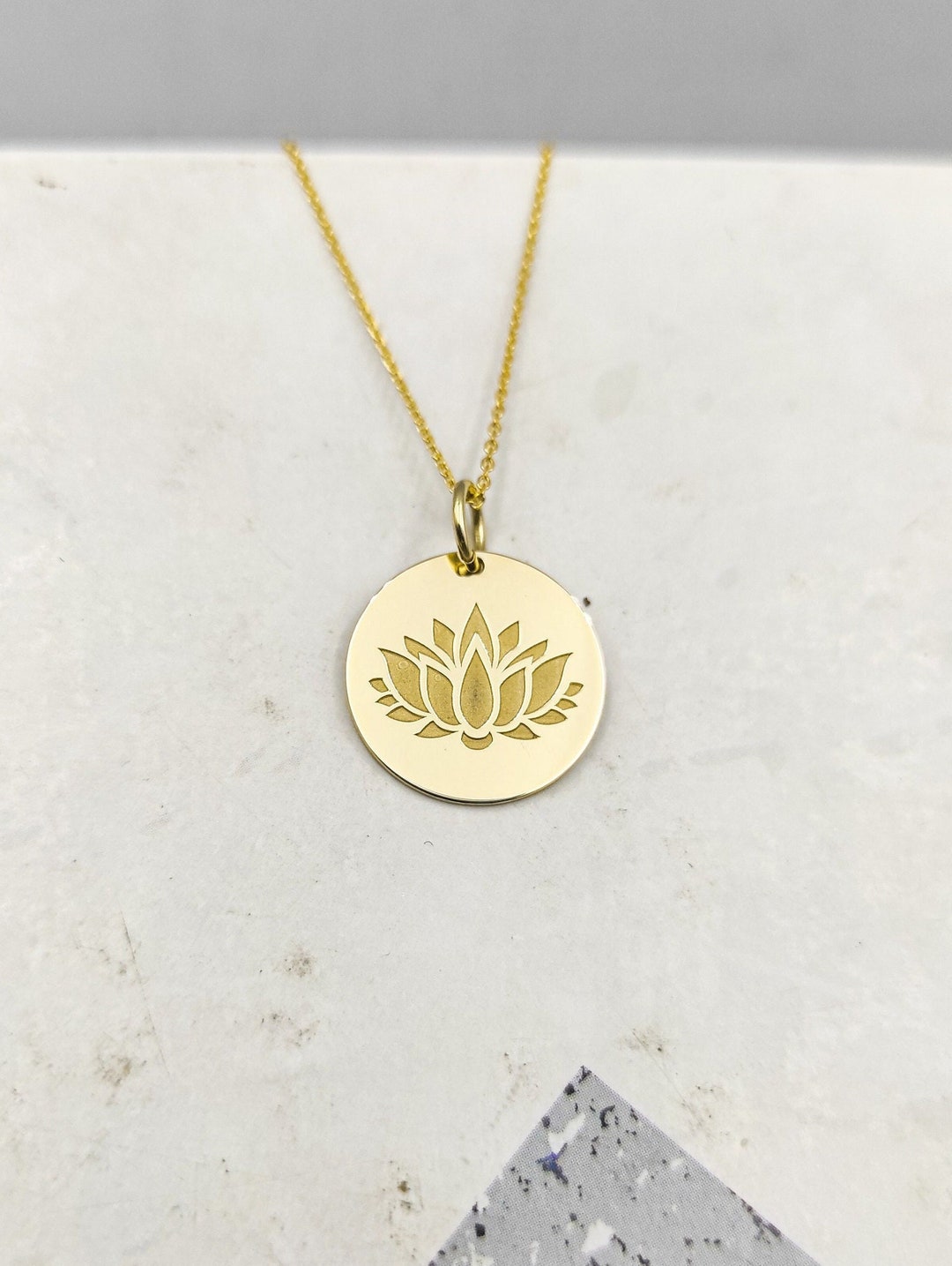 14K Solid Gold Lotus Flower Necklace Gold Coin Flower Etsy