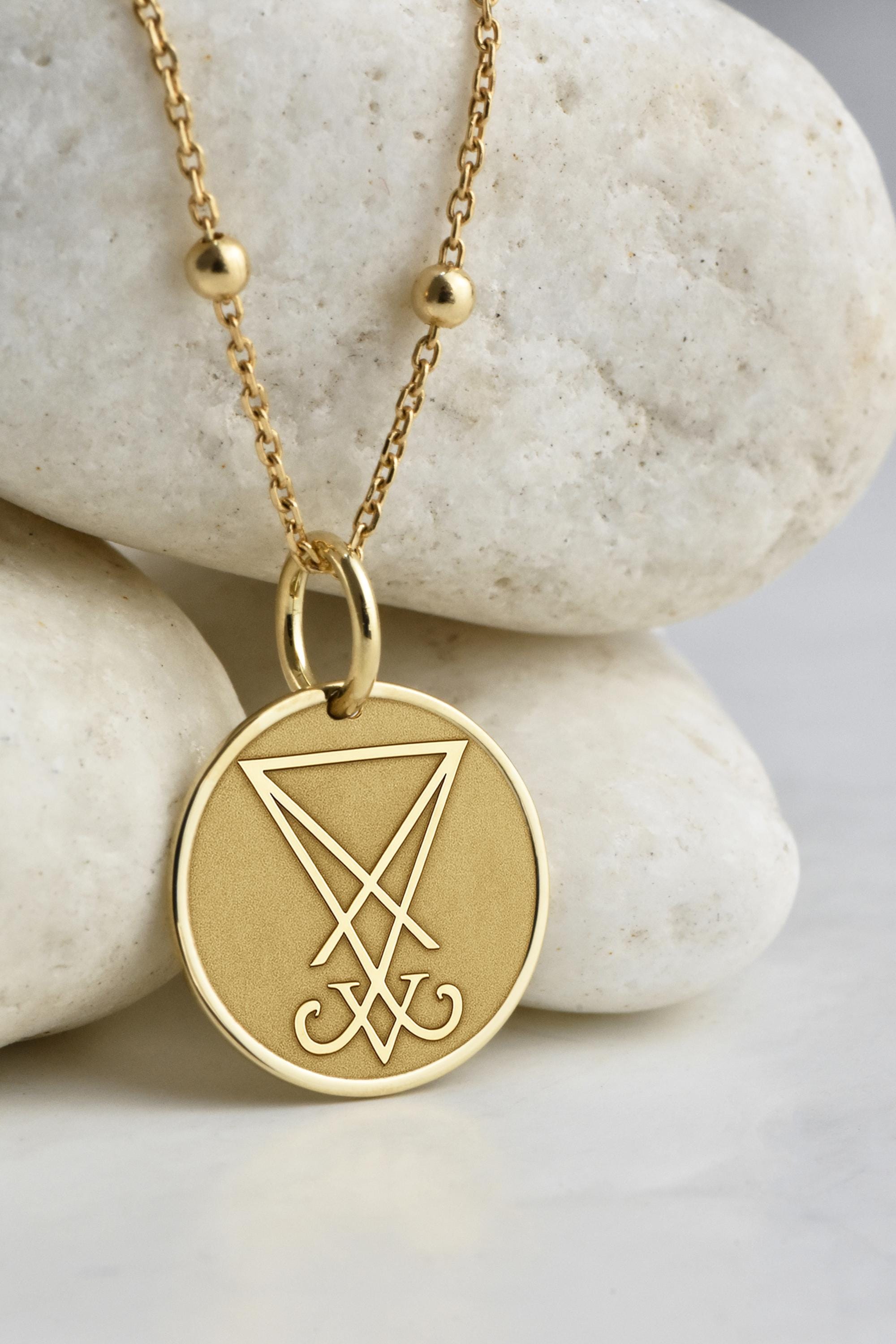 14K Solid Gold Sigil Of Lucifer Necklace, Occult Jewelry, Personalized Gothic Talisman, Mystic Engraved Amulet, Custom Gift For Loved Ones