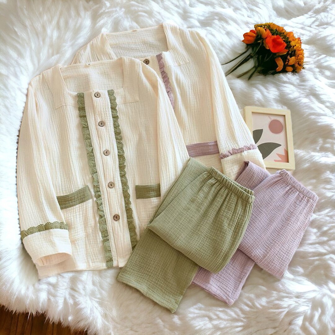 Women Summer Crane Jacquard Gauze Pajamas Set main image 1
